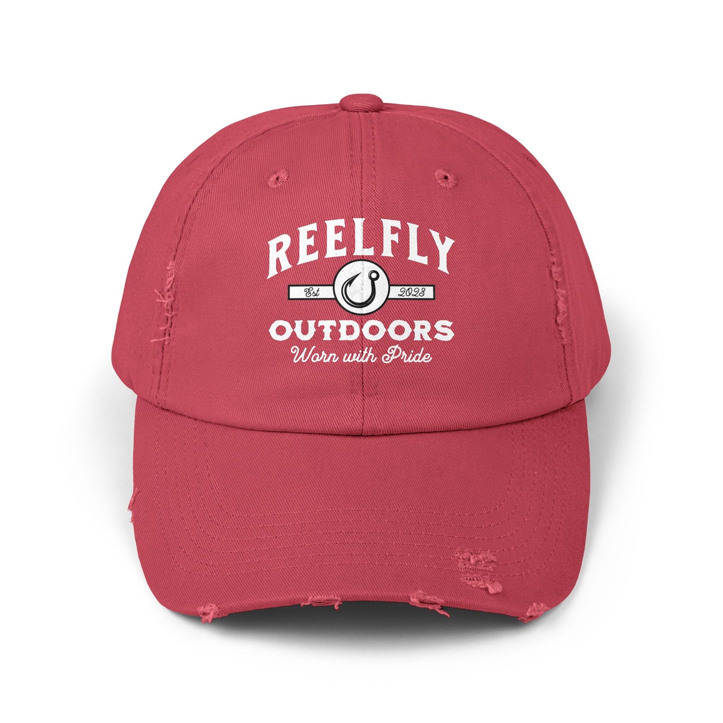 Front view of the Reelfly Outdoors Signature Hat in the color Dashing Red.