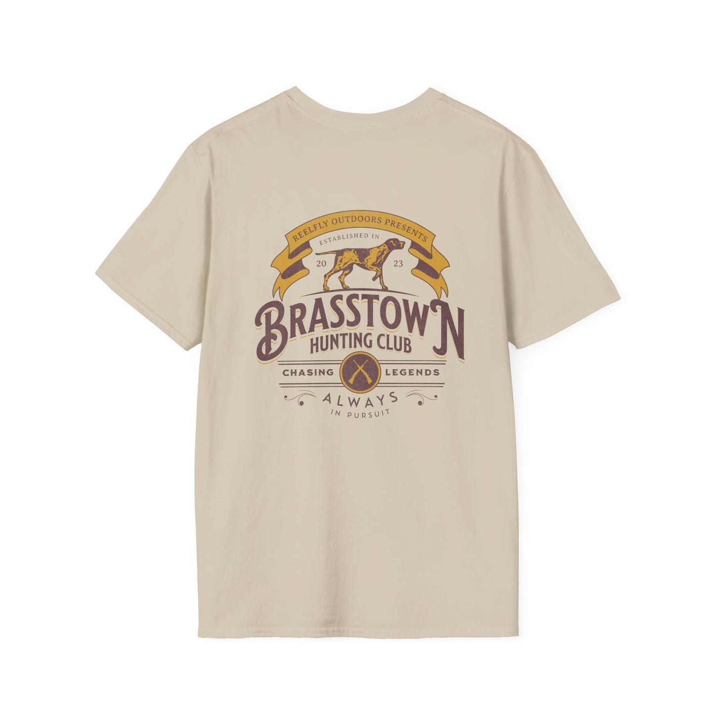 Back view of the Reelfly Outdoors Brasstown Hunting Club T-Shirt in the color Sand.