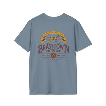 Back view of the Reelfly Outdoors Brasstown Hunting Club T-Shirt in the color Stone Blue.