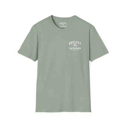 Front view of the Reelfly Outdoors Brasstown Hunting Club T-Shirt in the color Sage.