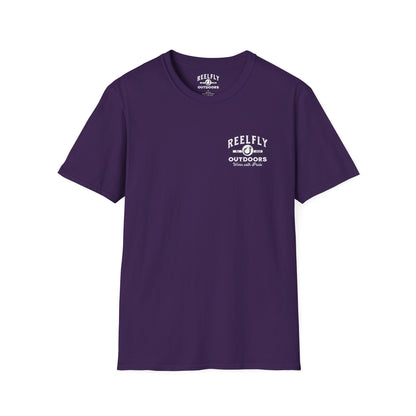 Front view of the Reelfly Outdoors Chasin Legends T-Shirt in the color Purple.