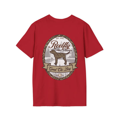 Back view of the Reelfly Outdoors Good Ole Boy T-Shirt in the color Cherry Red.