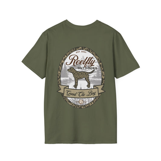 Back view of the Reelfly Outdoors Good Ole Boy T-Shirt in the color Military Green.