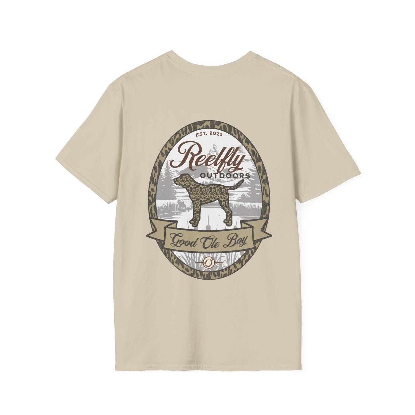 Back view of the Reelfly Outdoors Good Ole Boy T-Shirt in the color Sand.