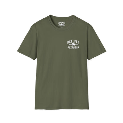 Front view of the Reelfly Outdoors Good Ole Boy T-Shirt in the color Military Green.