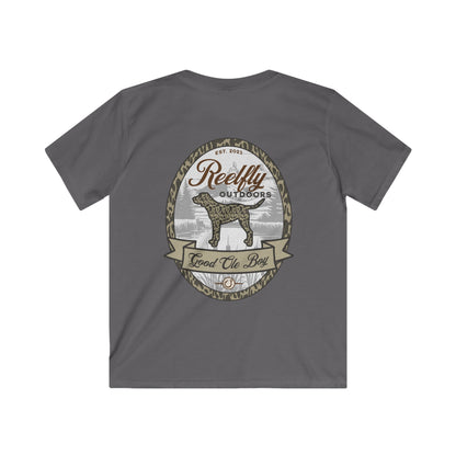 Back view of the Reelfly Outdoors Good Ole Boy Youth T-Shirt in the color Charcoal.