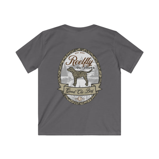 Back view of the Reelfly Outdoors Good Ole Boy Youth T-Shirt in the color Charcoal.