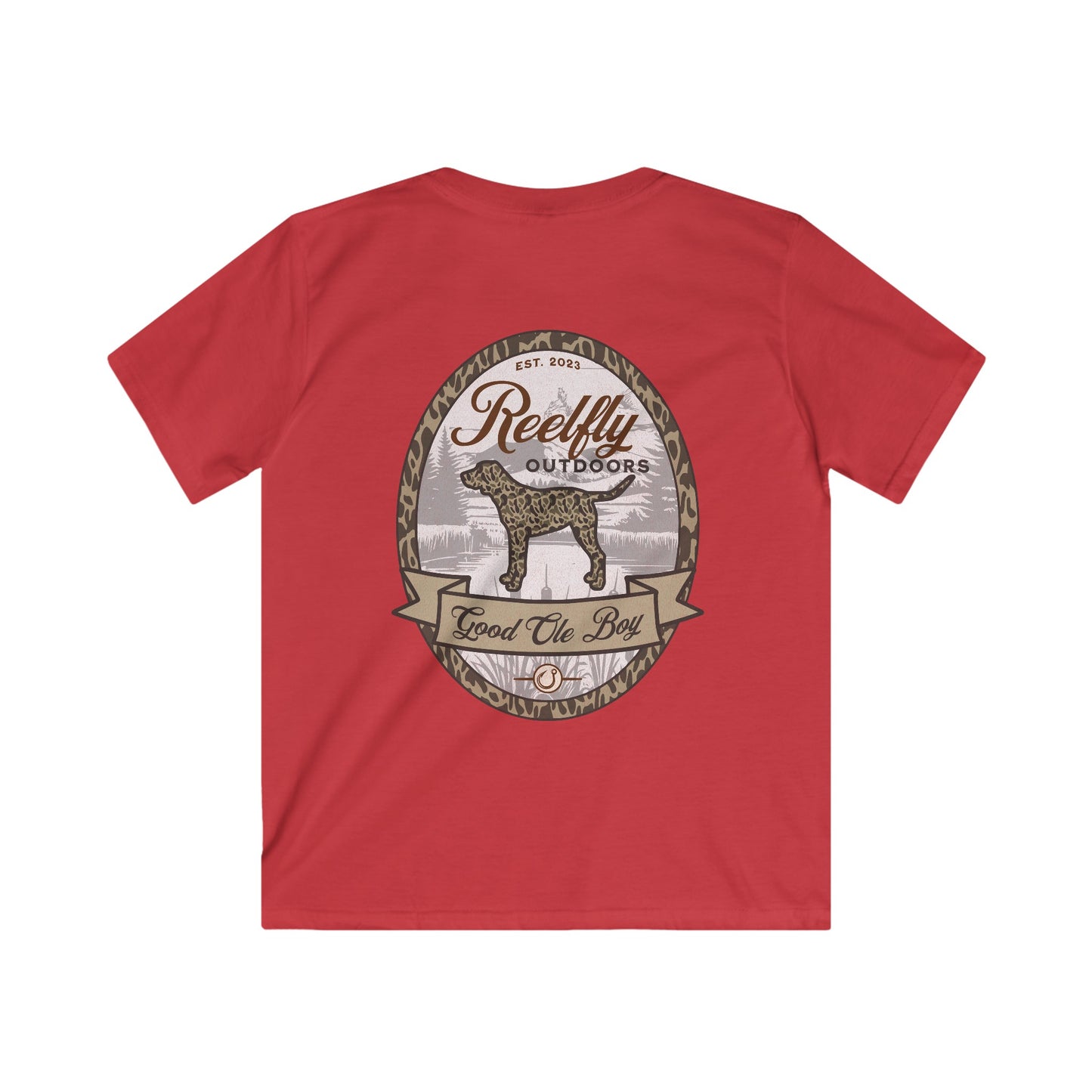 Back view of the Reelfly Outdoors Good Ole Boy Youth T-Shirt in the color Red.