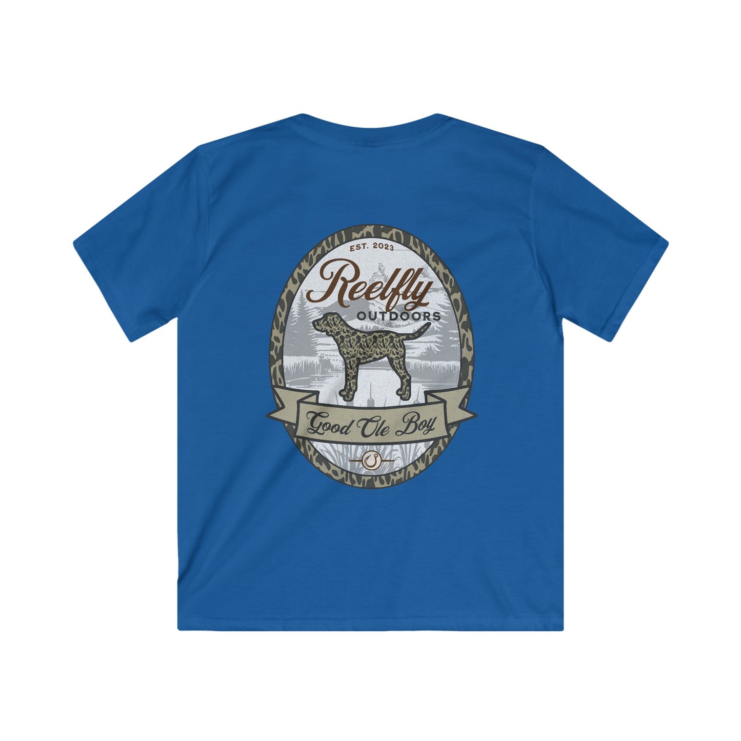 Back view of the Reelfly Outdoors Good Ole Boy Youth T-Shirt in the color Royal.