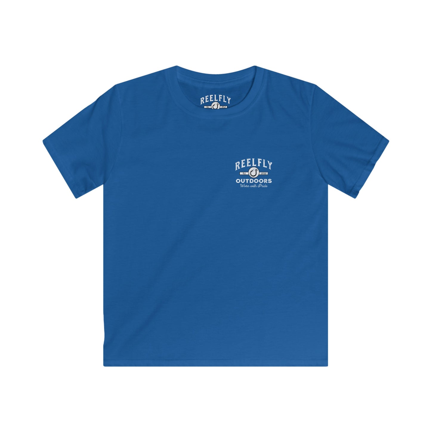 Front view of the Reelfly Outdoors Good Ole Boy Youth T-Shirt in the color Royal.