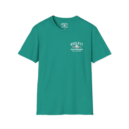 Front view of the Reelfly Outdoors Good Ole Girl T-Shirt in the color Jade Dome.