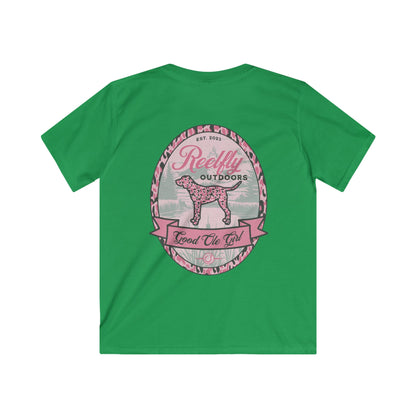 Back view of the Reelfly Outdoors Good Ole Girl Youth T-Shirt in the color Irish Green.