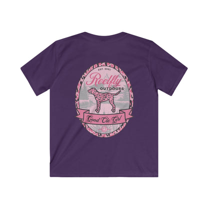 Back view of the Reelfly Outdoors Good Ole Girl Youth T-Shirt in the color Purple.