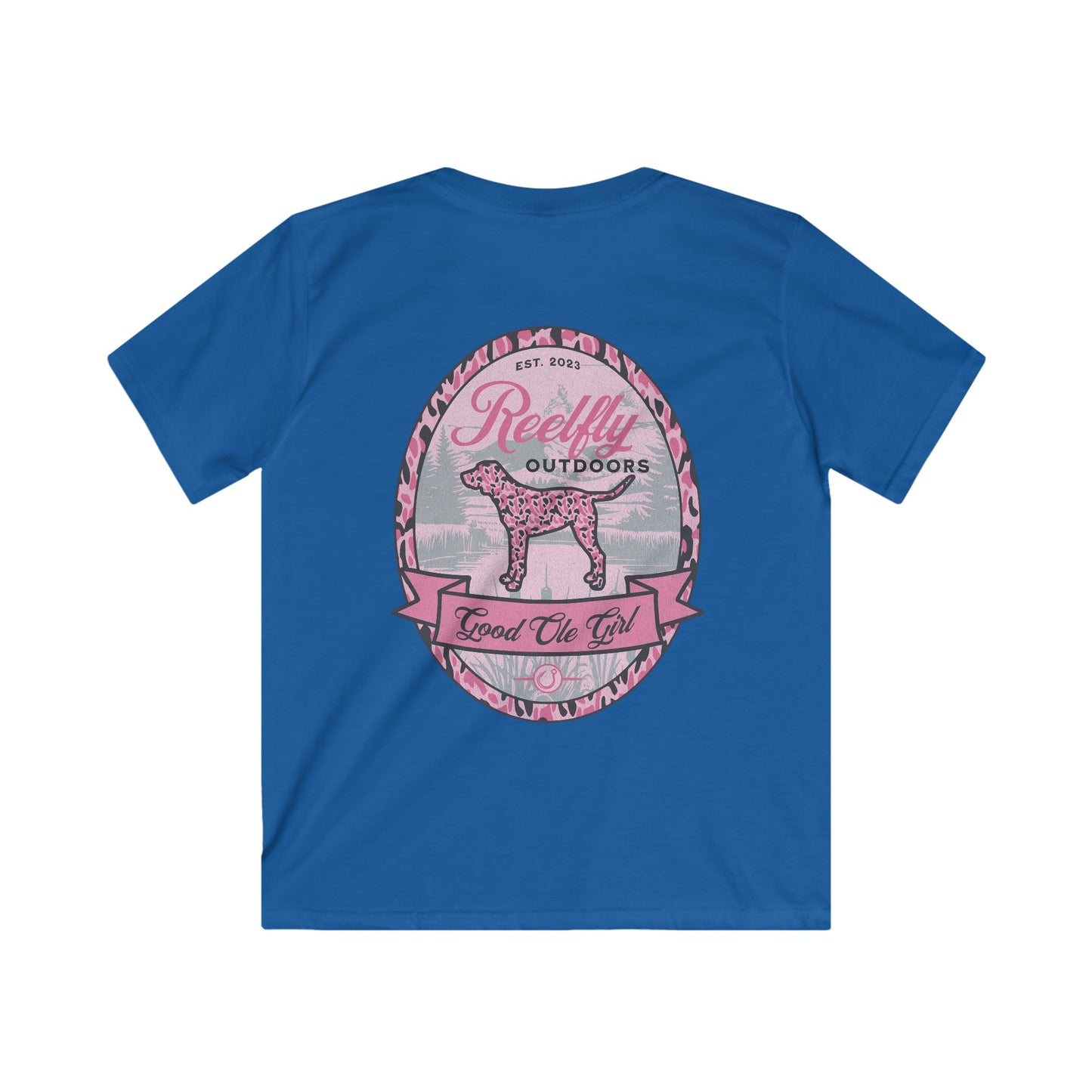 Back view of the Reelfly Outdoors Good Ole Girl Youth T-Shirt in the color Royal.