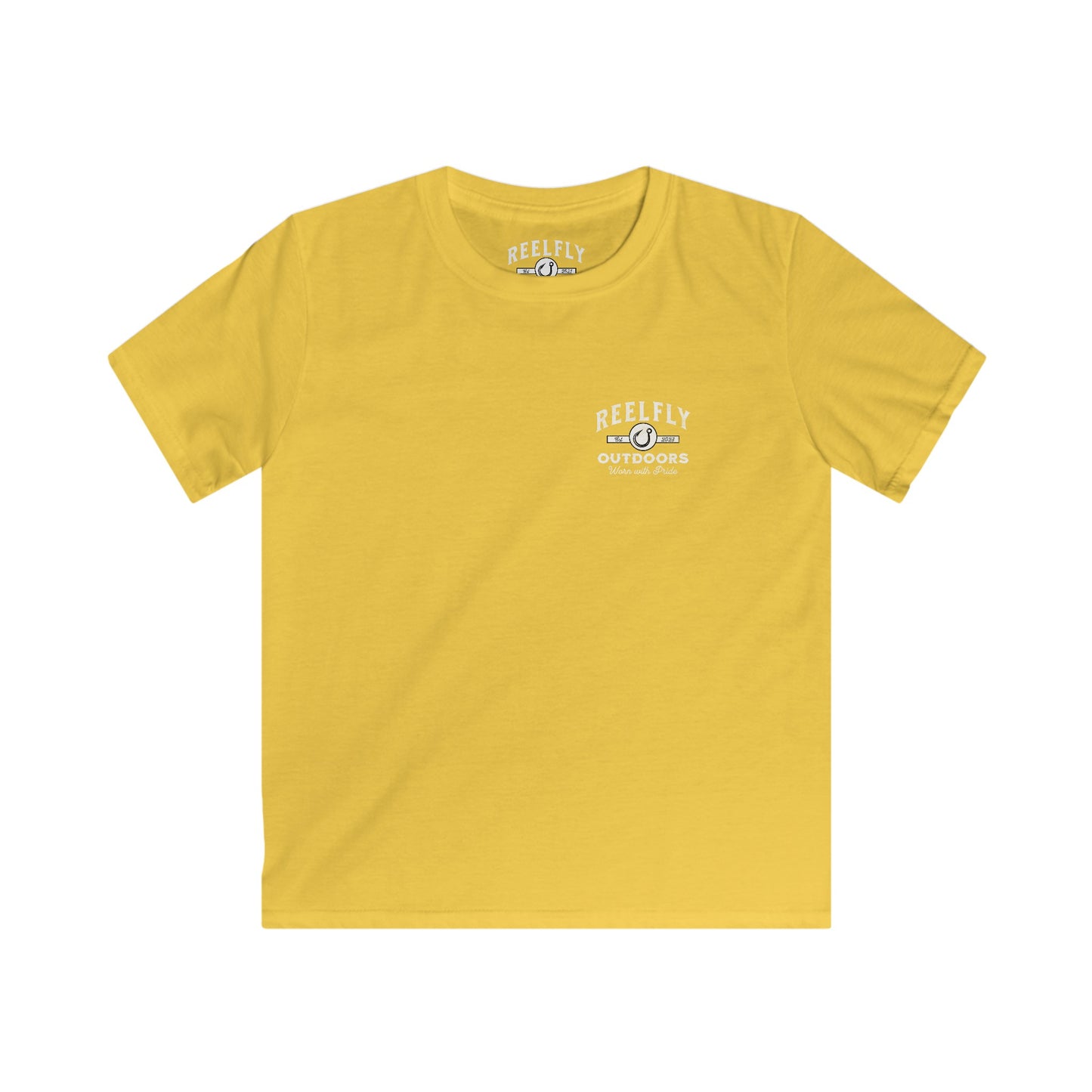 Front view of the Reelfly Outdoors Good Ole Girl Youth T-Shirt in the color Daisy.