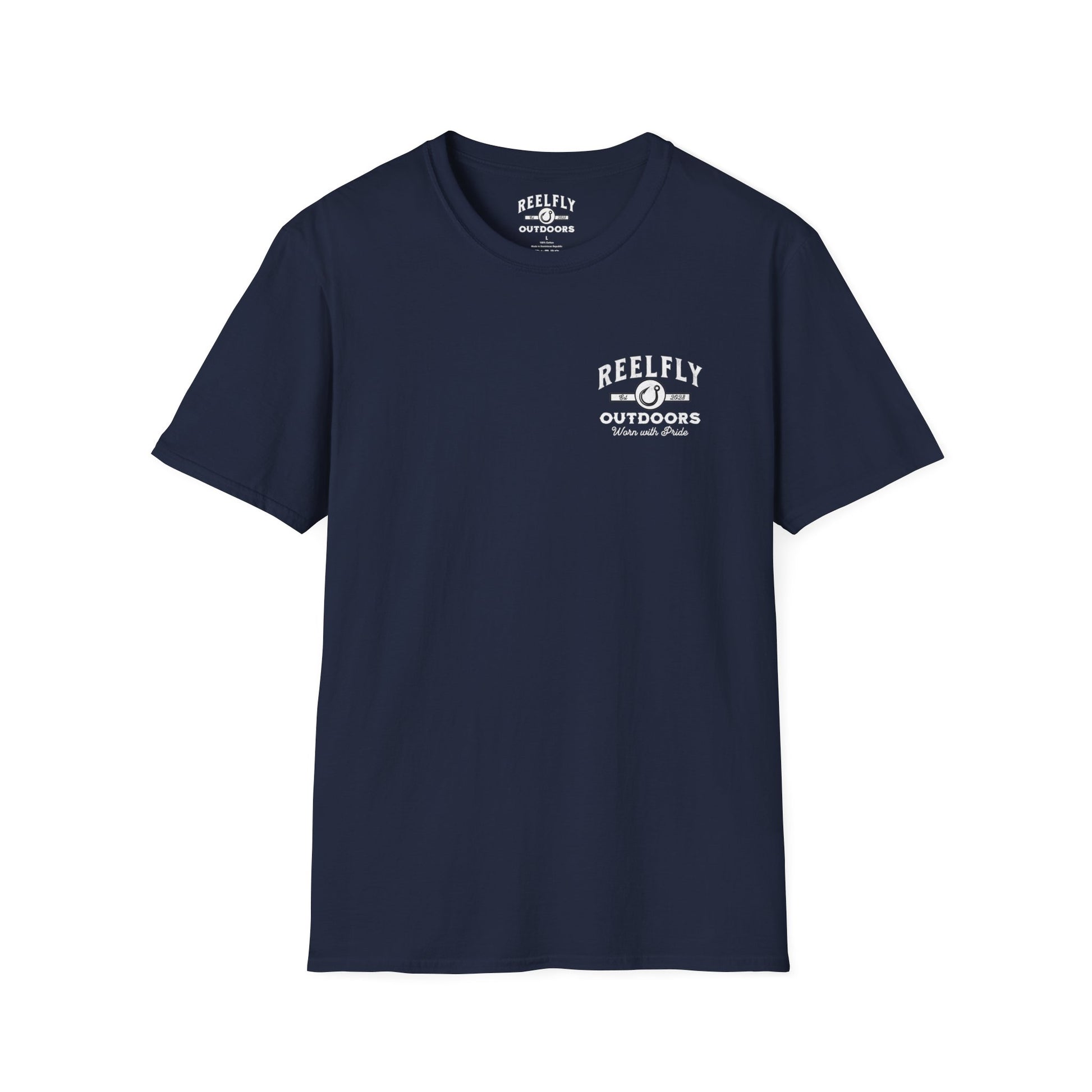 Front view of the Reelfly Outdoors Lake Hartwell Bass Tournament T-Shirt in the color Navy.