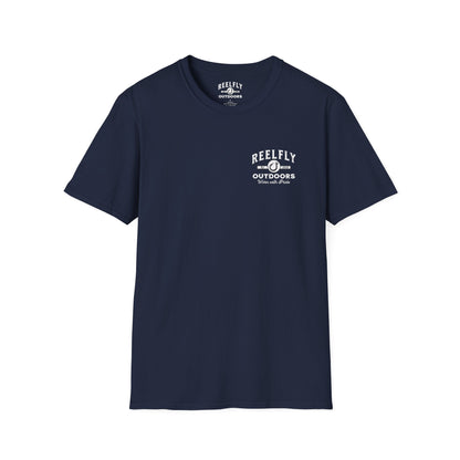 Front view of the Reelfly Outdoors Lake Hartwell Bass Tournament T-Shirt in the color Navy.