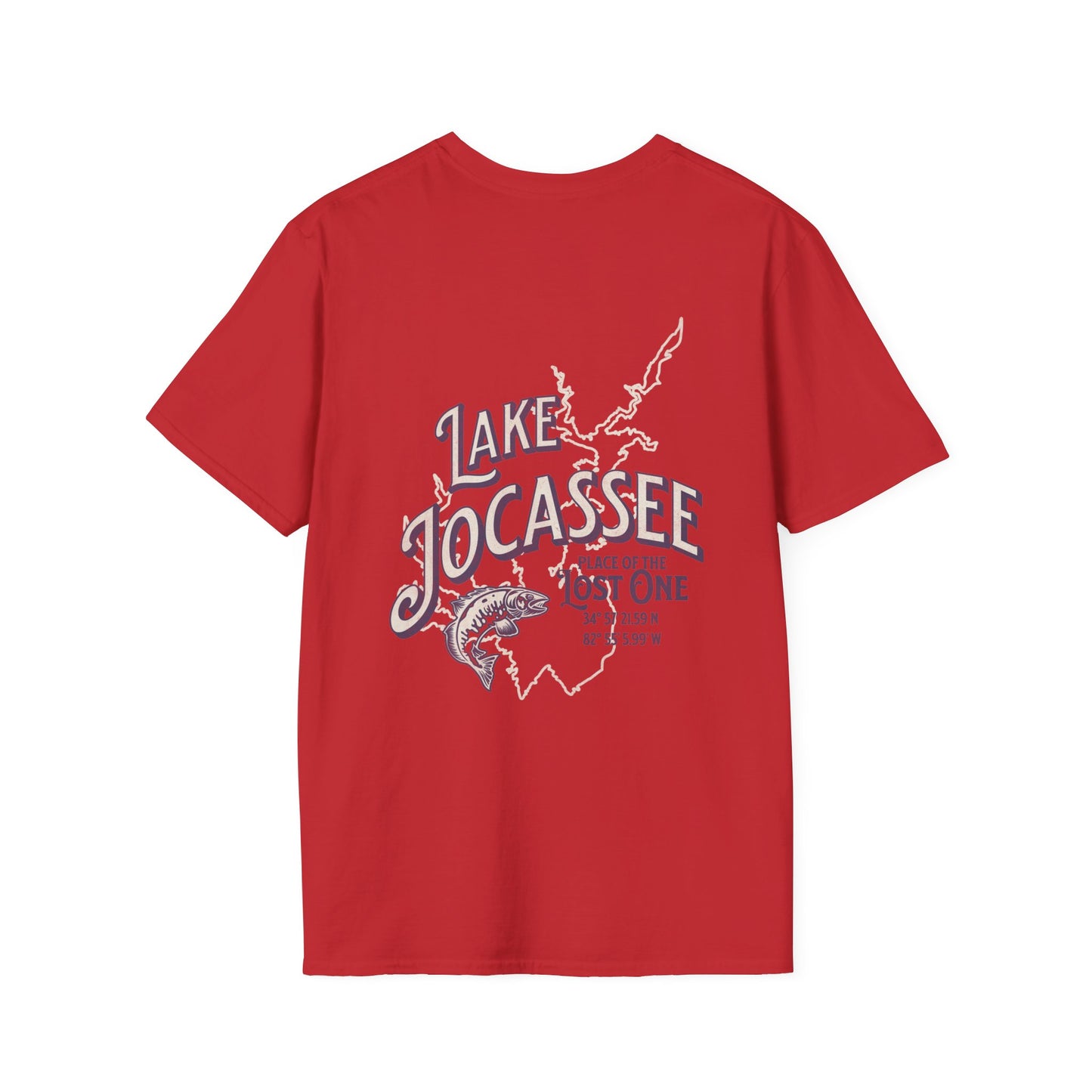 Back view of the Reelfly Outdoors Lake Jocassee T-Shirt in the color Red.