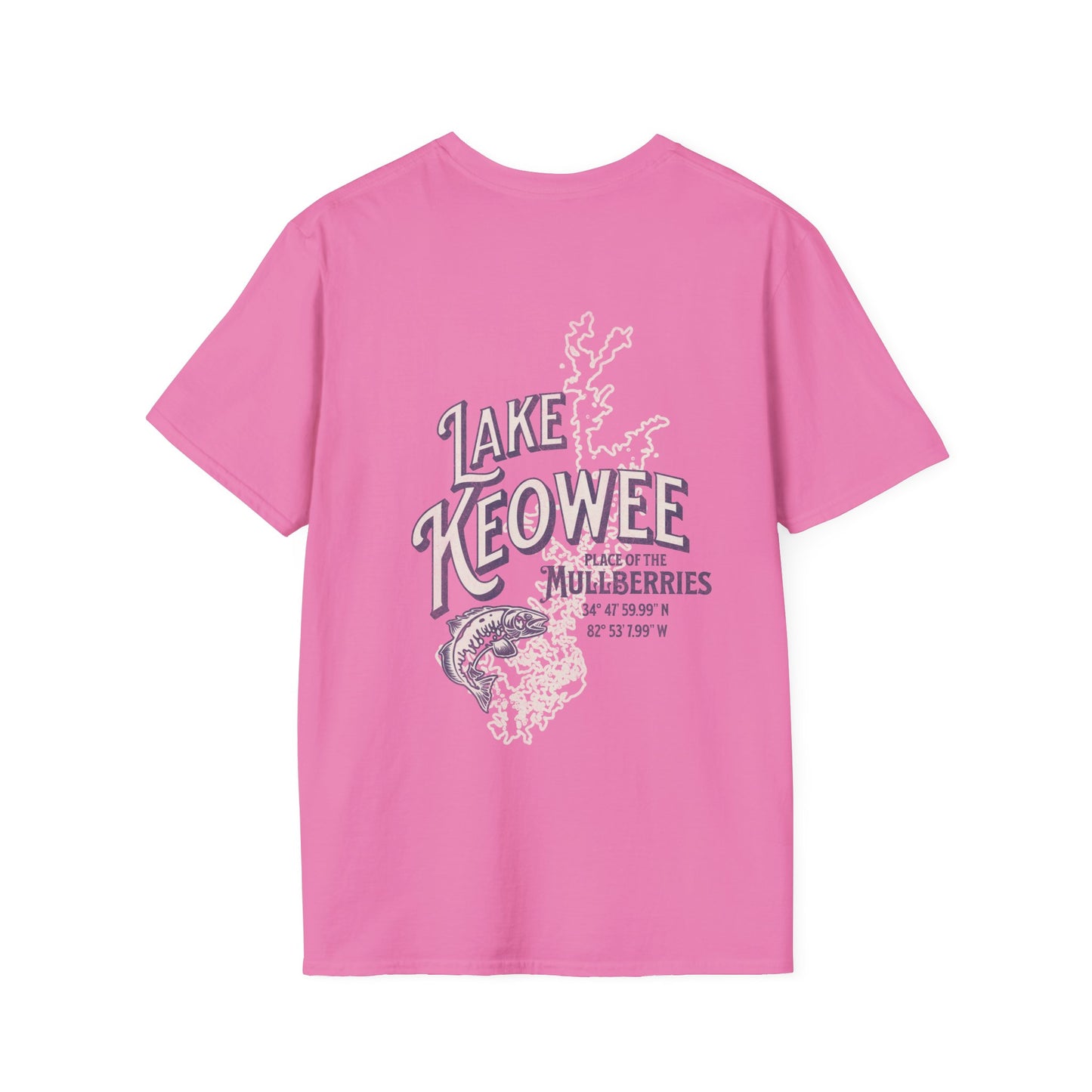 Back view of the Reelfly Outdoors Lake Keowee T-Shirt in the color Azalea.