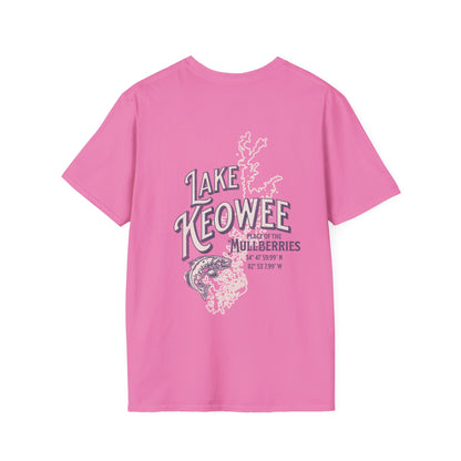 Back view of the Reelfly Outdoors Lake Keowee T-Shirt in the color Azalea.