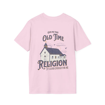 Back view of the Reelfly Outdoors Old Time Religion T-Shirt in the color Light Pink.