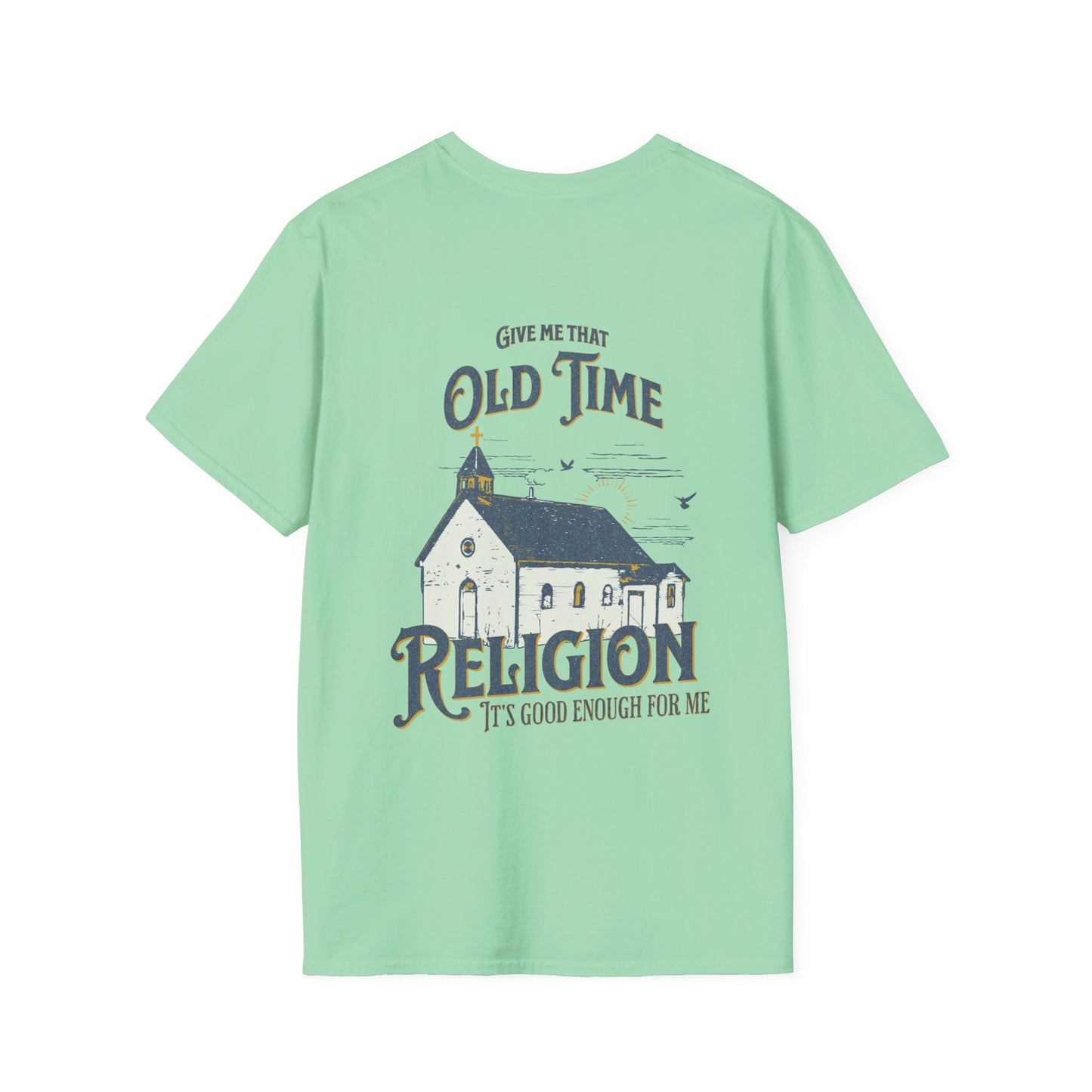 Back view of the Reelfly Outdoors Old Time Religion T-Shirt in the color Mint Green.