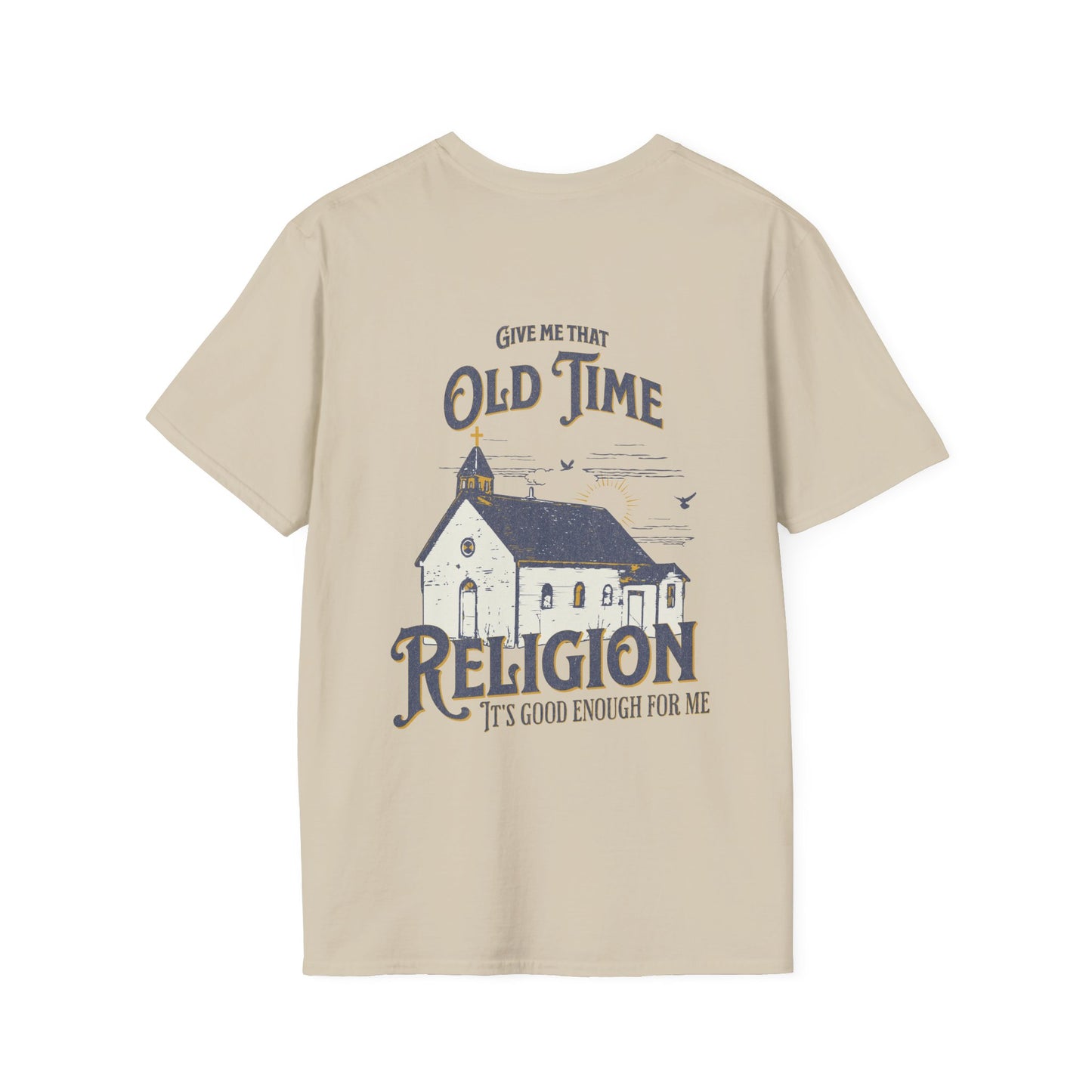 Back view of the Reelfly Outdoors Old Time Religion T-Shirt in the color Sand.