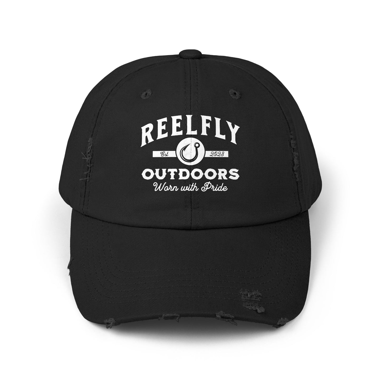 Front view of the Reelfly Outdoors Signature Hat in the color Black.