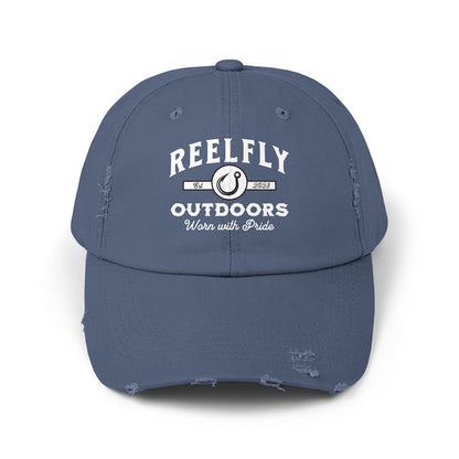 Front view of the Reelfly Outdoors Signature Hat in the color Scotland Blue.