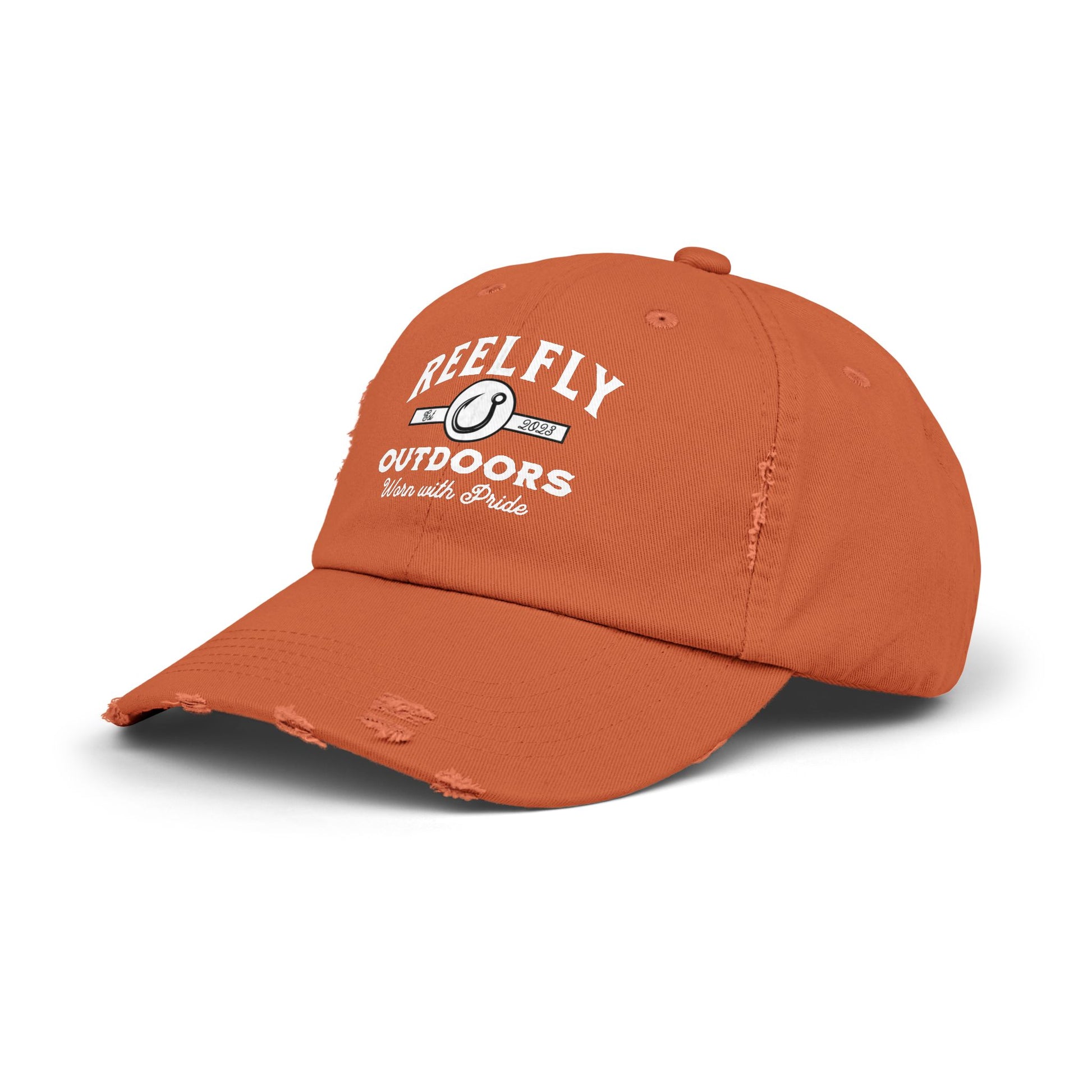 Side view of the Reelfly Outdoors Signature Hat in the color Burnt Orange.