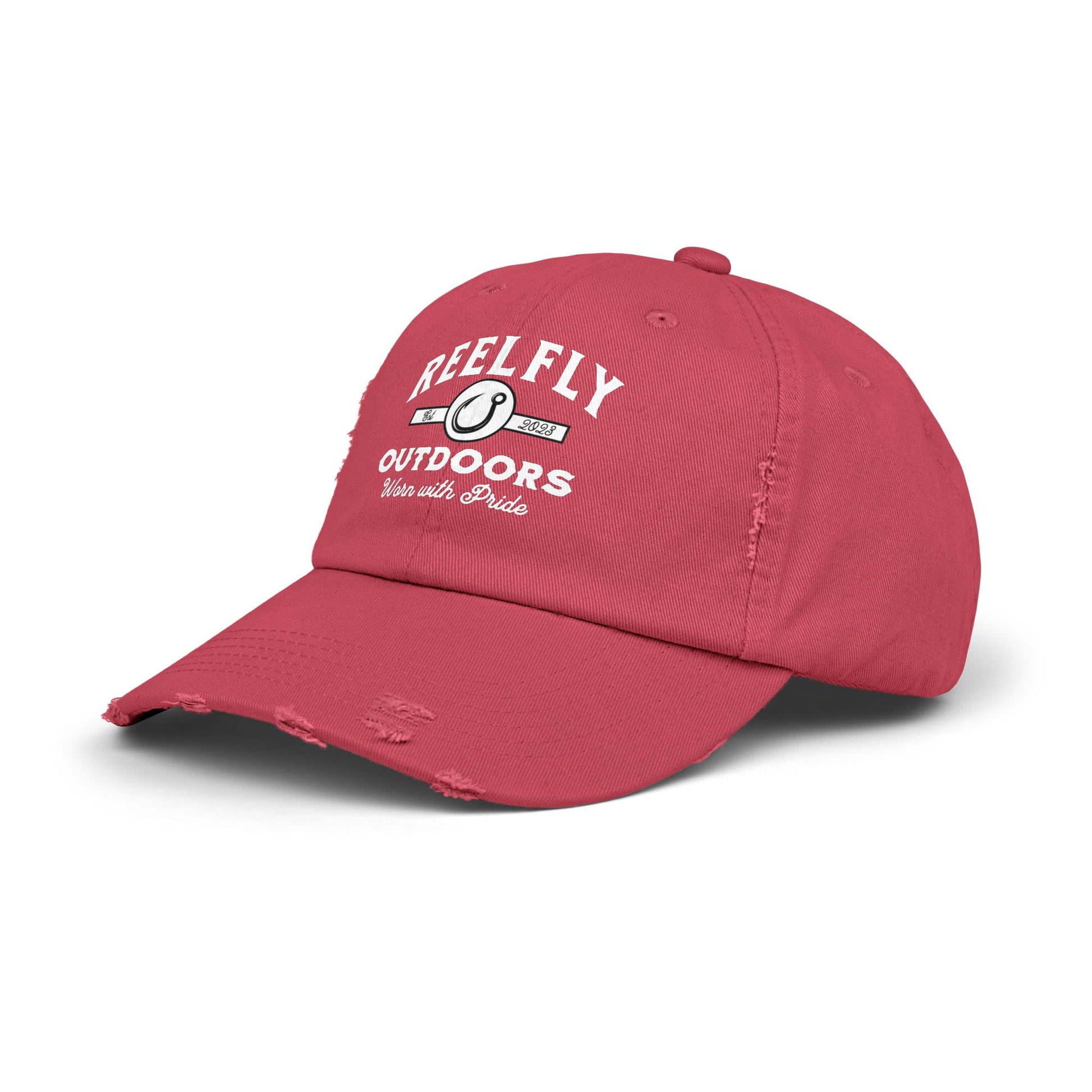 Side view of the Reelfly Outdoors Signature Hat in the color Dashing Red.