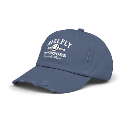 Side view of the Reelfly Outdoors Signature Hat in the color Scotland Blue.